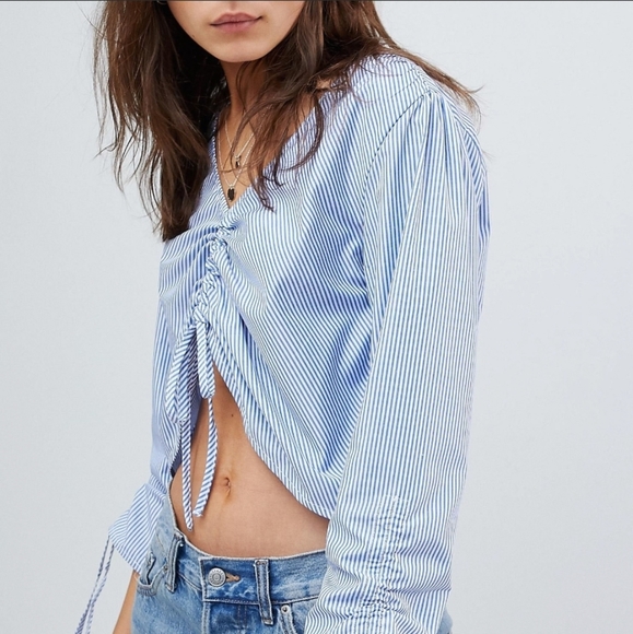 Brave Soul Tops - Striped Ruched Long Sleeve Top